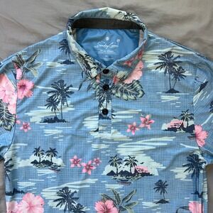 SUNDAY CREW Golf Polo Mens XL Hawaiian Aloha Beach Shirt UPF 50+ Tropical Floral